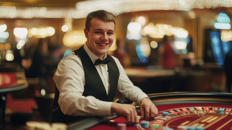 Tampilan meja live casino eleksistogel dengan dealer nyata siaran langsung